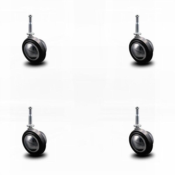 2.25 Inch Bright Chrome Soft Tread Ball Caster - Grip Neck Stem - SCC, 4PK